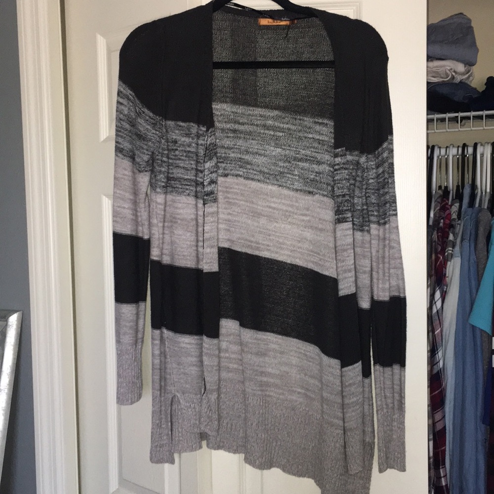 Grey and black striped cardigan